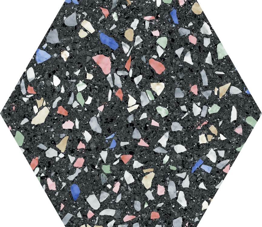 Carrelage terrazzo hexagonal noir